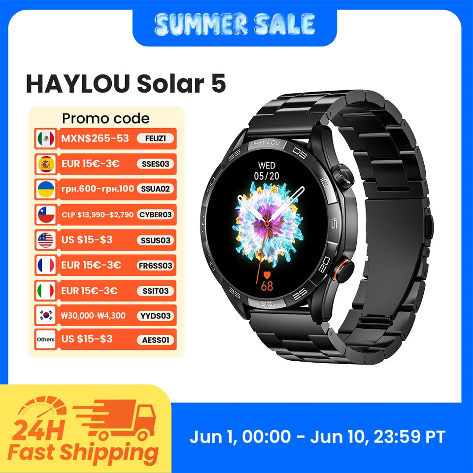 HAYLOU Solar 5 Voice Calling Smartwatch 1.58'' AMOLED Display 60Hz Smart Watch 24H Health Monitoring Sports Smartwatch for Men