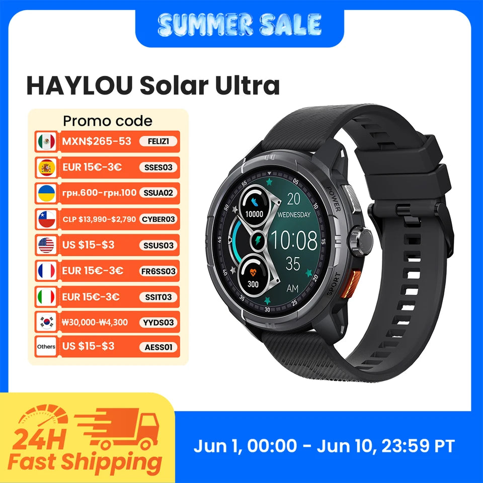 HAYLOU Solar Ultra GPS Smartwatch 1.6” AMOLED Display 5ATM Waterproof Built-in GPS Bluetooth Phone Calls Sports Smart Watch
