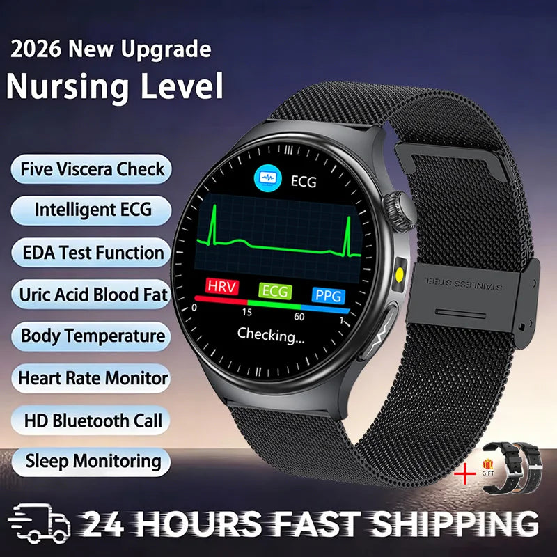 2026 New Accurate Diagnosis ECG Smart Watch Body Fat Blood oxygen BP Health Sport HD AMOLED Screen call Smart watch Men women