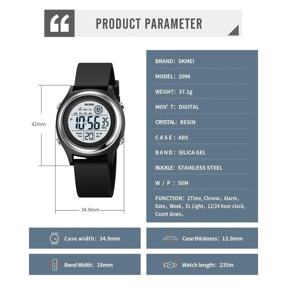 SKMEI Back Light Display Countdown Digital Watches Women Stopwatch Lady Wristwatch 50M Waterproof Shockproof reloj mujer 2094