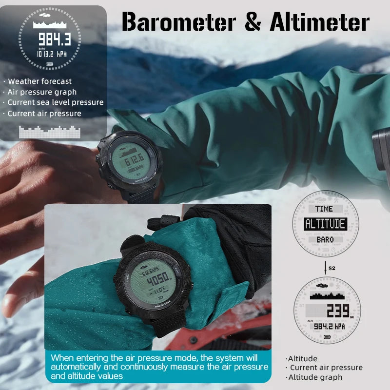NORTH EDGE APACHE-D Men Free Dive Digital Watch Outdoor Sports Swimming Waterproof 100M Altitude Barometer Compass Wristwatches