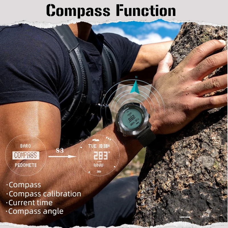 NORTH EDGE APACHE-D Men Free Dive Digital Watch Outdoor Sports Swimming Waterproof 100M Altitude Barometer Compass Wristwatches