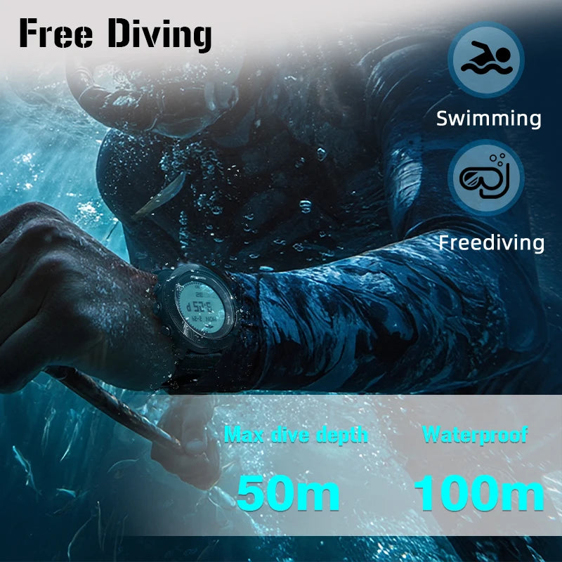 NORTH EDGE APACHE-D Men Free Dive Digital Watch Outdoor Sports Swimming Waterproof 100M Altitude Barometer Compass Wristwatches