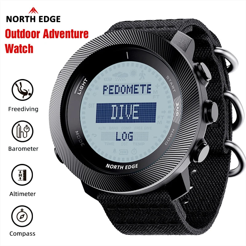 NORTH EDGE APACHE-D Men Free Dive Digital Watch Outdoor Sports Swimming Waterproof 100M Altitude Barometer Compass Wristwatches