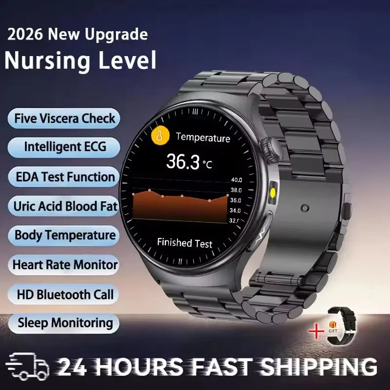 2026 New Accurate Diagnosis ECG Smart Watch Body Fat Blood oxygen BP Health Sport HD AMOLED Screen call Smart watch Men women