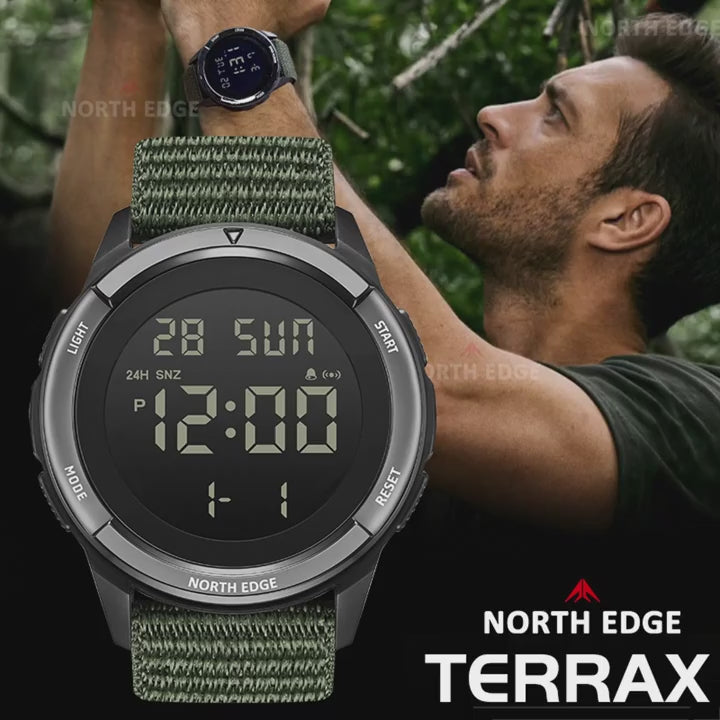 NORTH EDGE 2026 TERRAX Men's Digital Watches Outdoor Sports Swimming Waterproof 50M Stopwatch Countdown Electronic Watch For Men